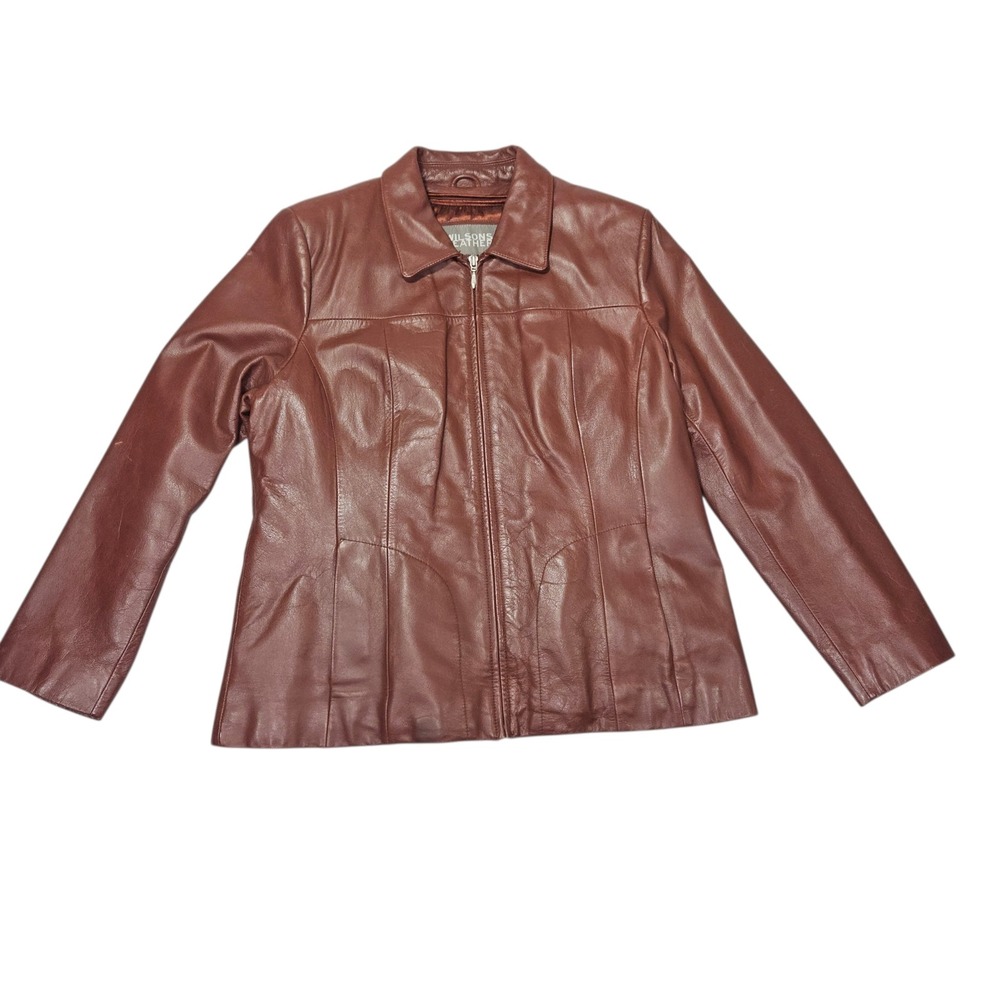 VTG Wilsons Leather Thinsulate Zip Up Jacket Mahogany Brown Sz L